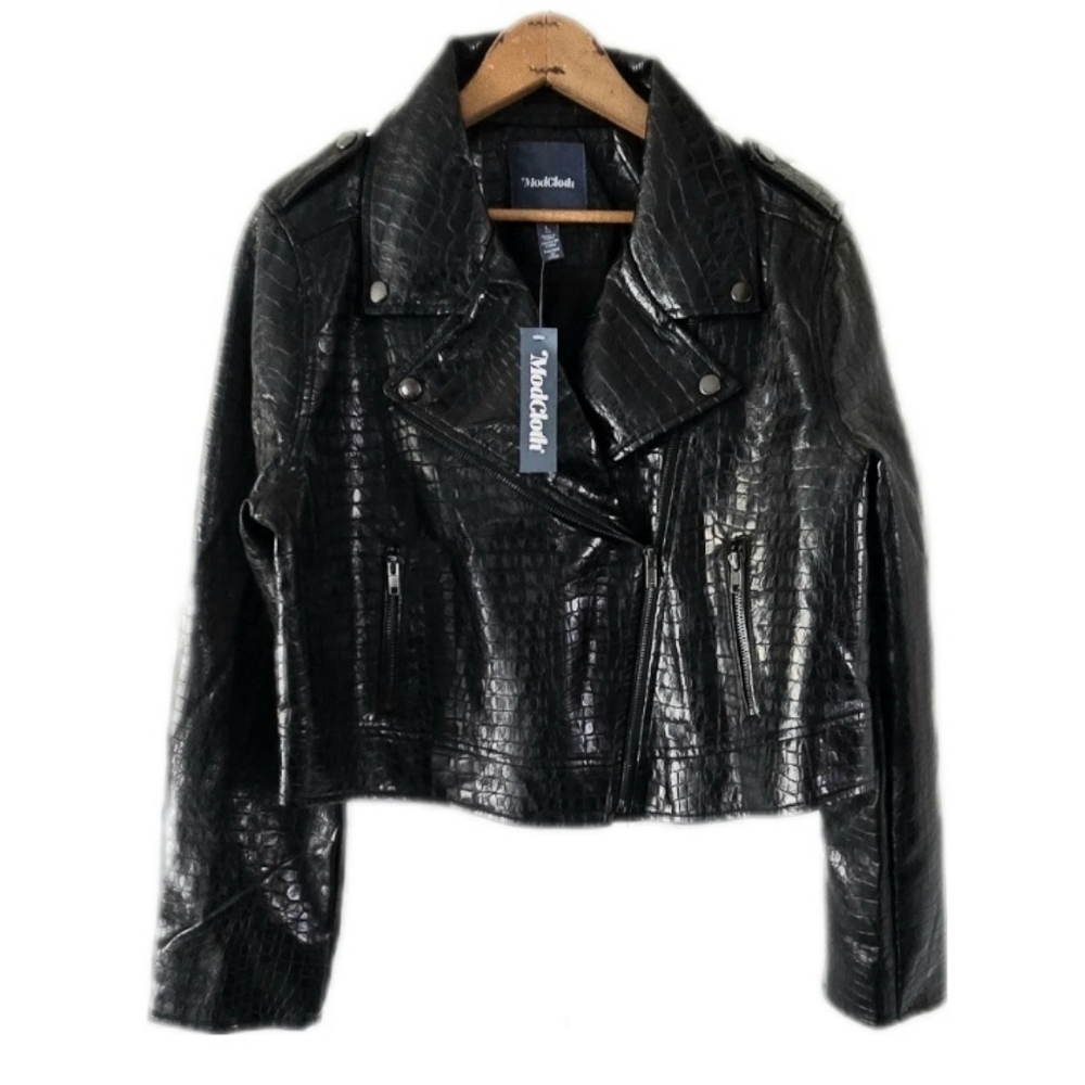 ModCloth Croc Faux Leather Moto Jacket NWT